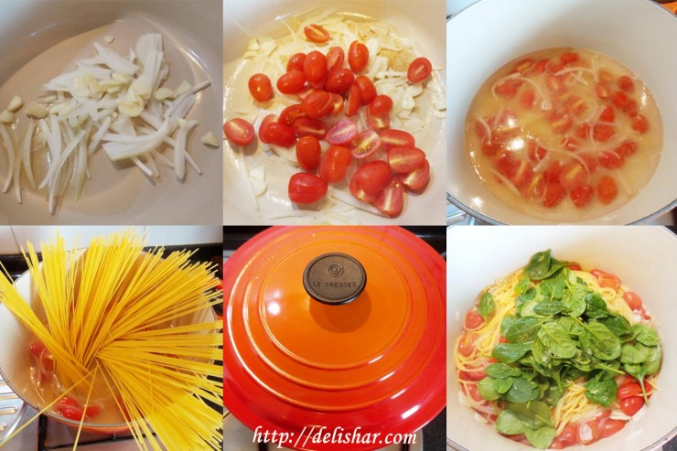 Tomato Spinach Pasta Process