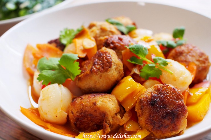 Sweet sour lychee meatballs.