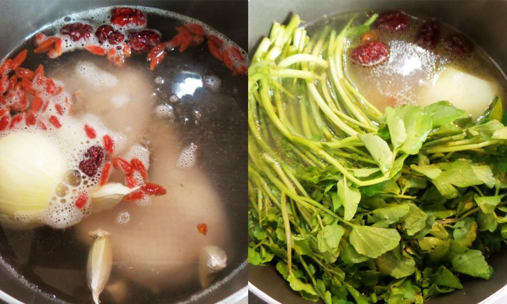 Watercress Chicken Soup Process