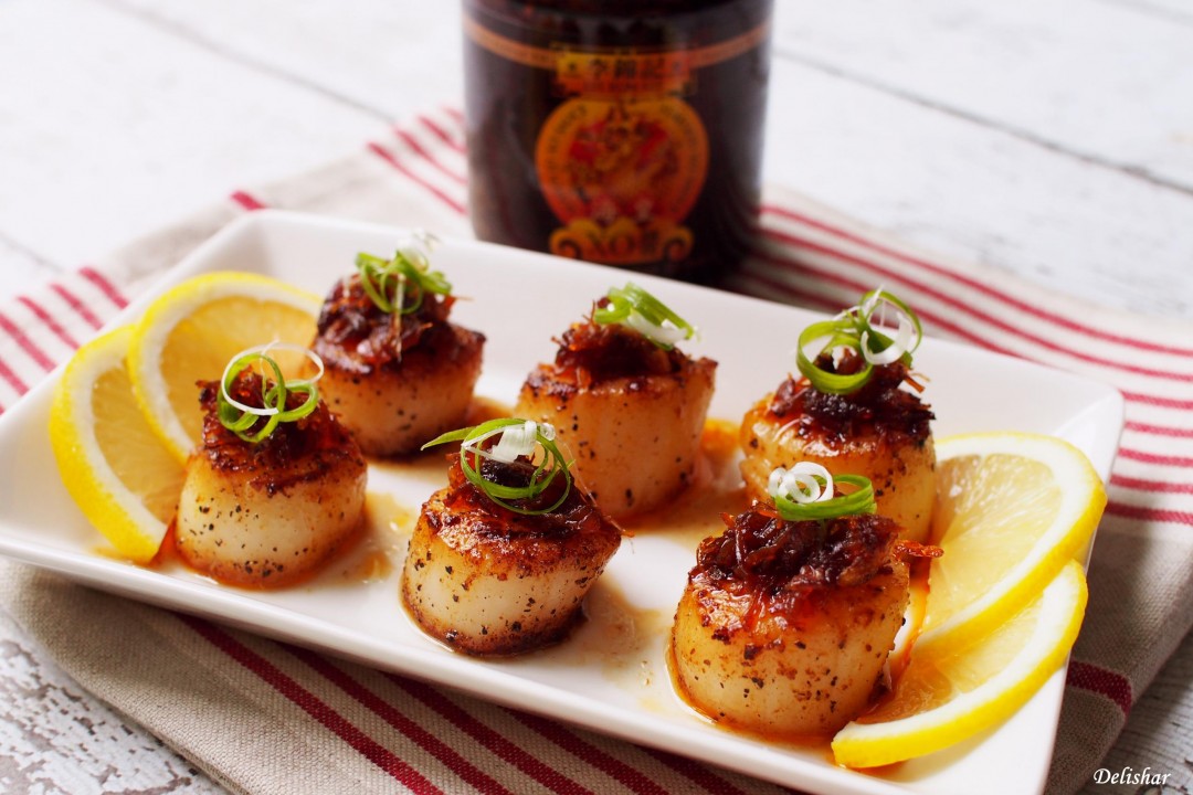 Sanfire with Scallops. Seared Scallops with Pomegranate and Meyer Lemon.