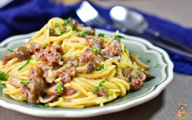 Sausage and Mushroom Pasta - Delishar | Singapore Cooking, Recipe, and