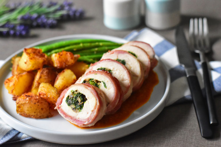 Bacon Wrapped Stuffed Chicken with Crispy Baked Potatoes (Whole30 ...
